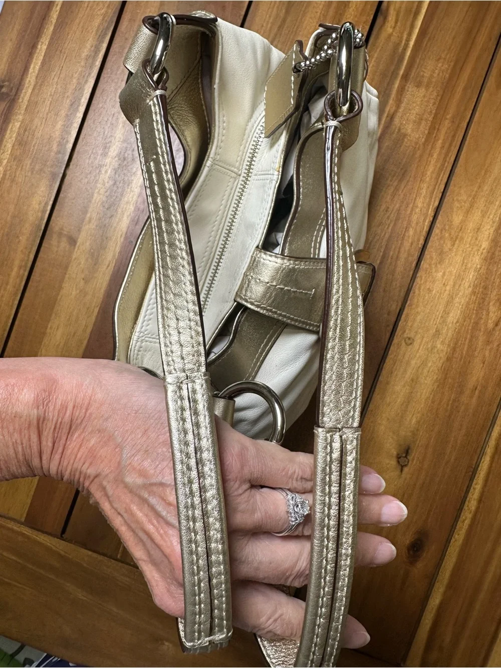 Coach Lynn SoHo White Smooth Leather Shoulder Bag with Gold Trim